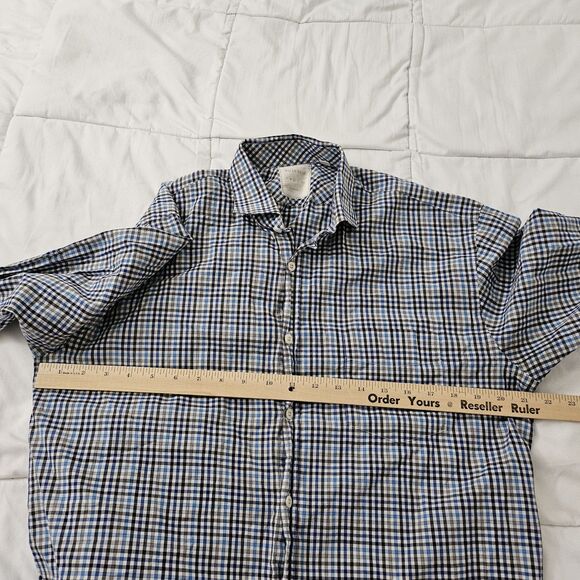 Billy Reid Shirt Mens Large Blue Plaid Check Button Down Longsleeve Standard Cut - Picture 8 of 10